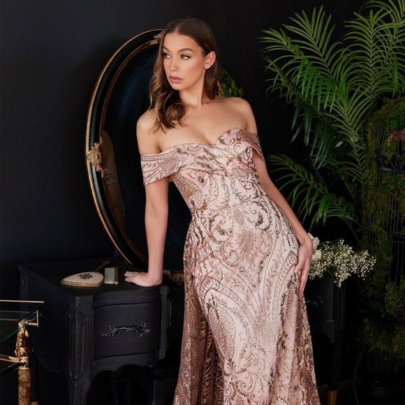 NEW OFF THE SHOULDER SLEEVELESS MERMAID DRESS WITH SEMI-OPEN ZIPPER BACK CD J836 - Picture 1 of 10